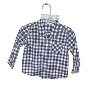 Baby Boden Boys Plaid Shirt Size 12-18mo Long Sleeve Blue White Gingham